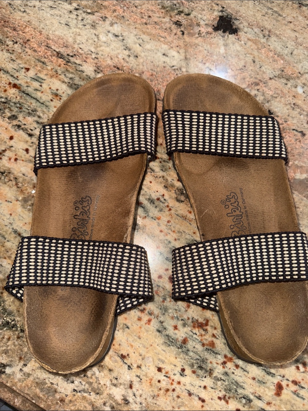 Birkenstock Women's Double-Strap Slide Sandals in Black and Cream Woven